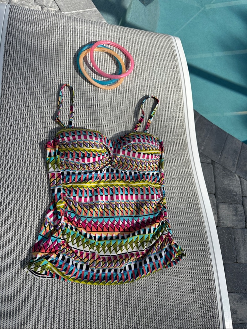 Apt. 9 Multicolor Geometric Tankini Top - Pink, Blue, Green, Yellow